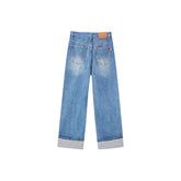 Women's Washed Cotton Cuffs Jeans